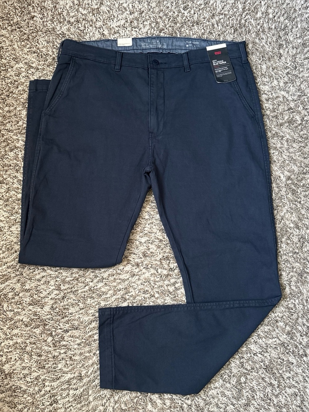 Levis XX Chino Slim Taper Pants Mens 38x32, Blue Solid Stretch Casual, NWT